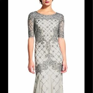 Adrianna Papell Silver Beaded Gown